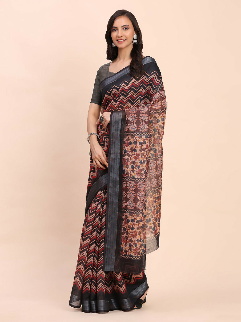 Shree Shyam Fashion Linen Cotton Black Saree