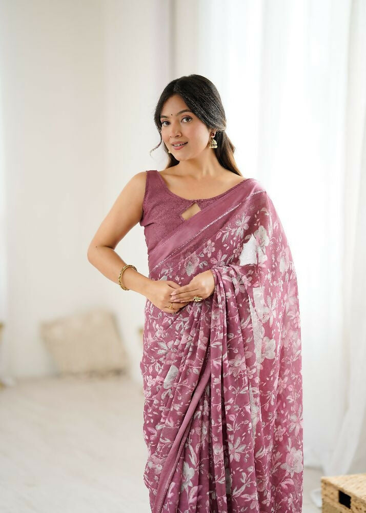 PR Fashion Bit Bright Moss Satin Patta Printed Saree