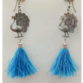 MS Fashion India Fancy Peacock Tassel Hanging Blue Silk threads Earrings