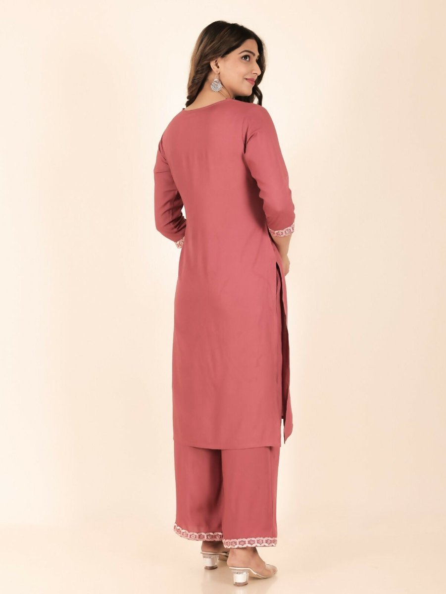 Aramya Pink Rayon Solid Straight Kurta for Women