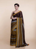 Suta Brown Yellow Colourblocked Mul Saree