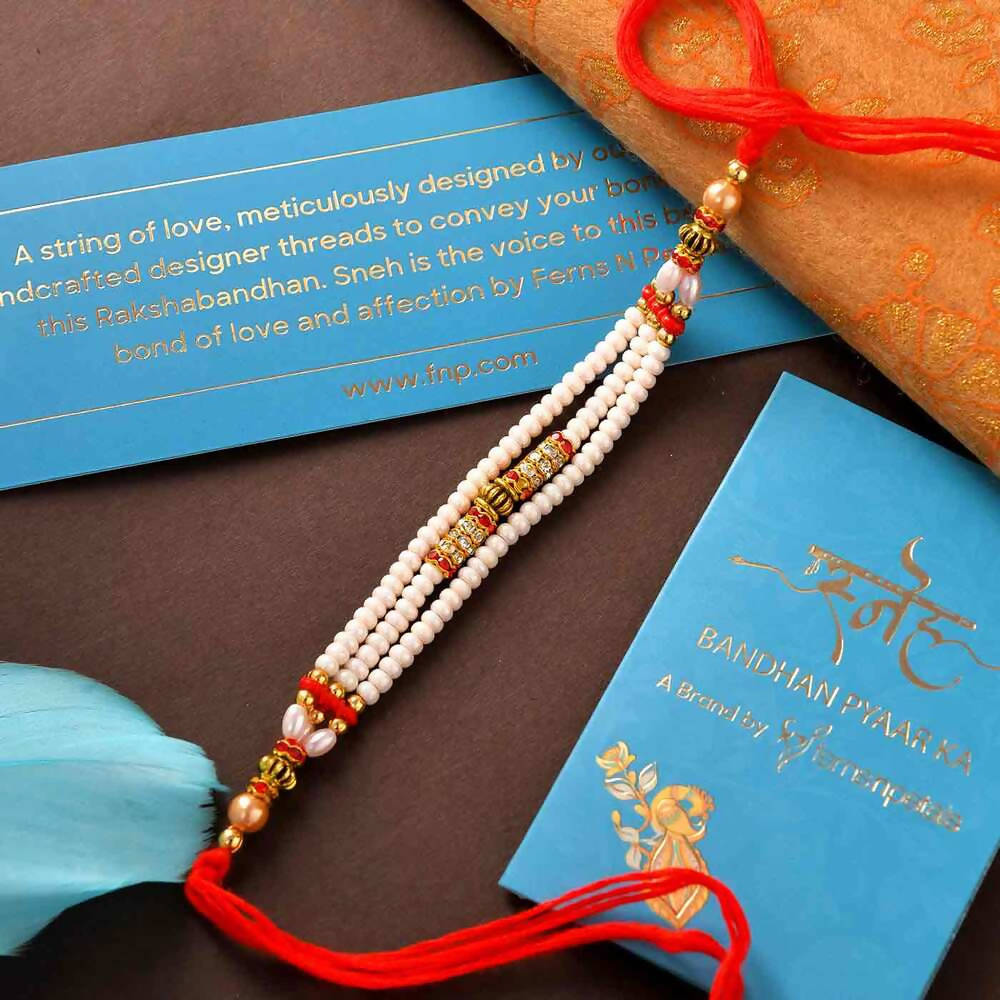 Multistrands Beads Rakhi & Roasted Almond Chocolate Bar Combo