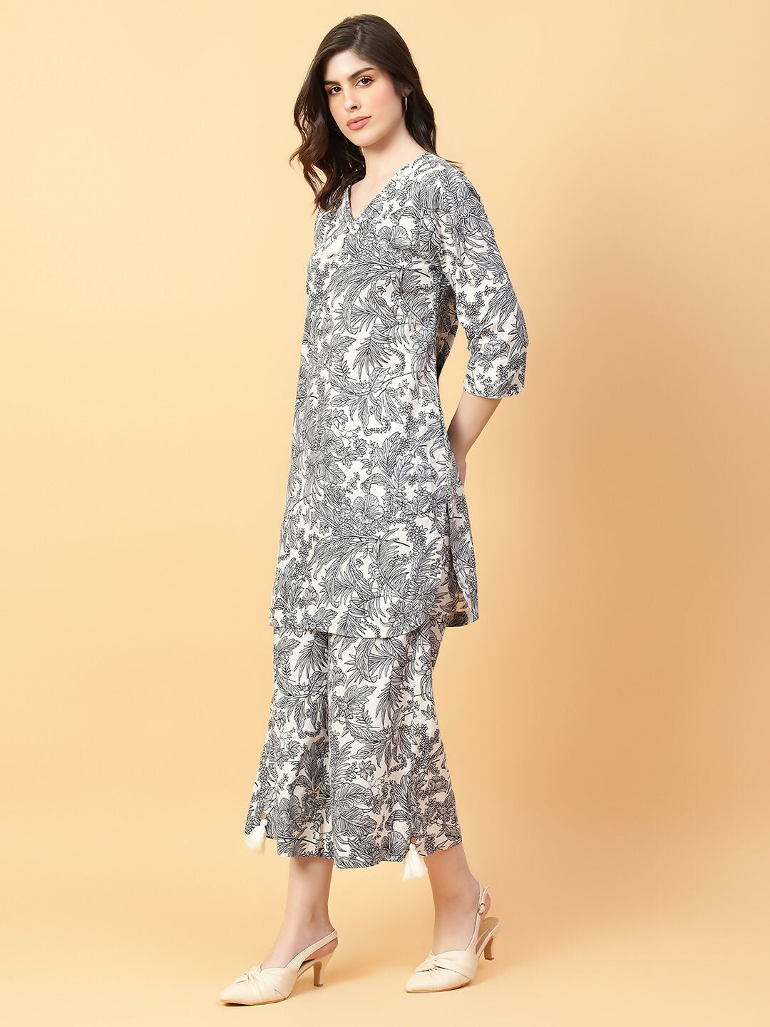 Joban Fashion Grey Cotton Printed & Hand Work Co-ord Set