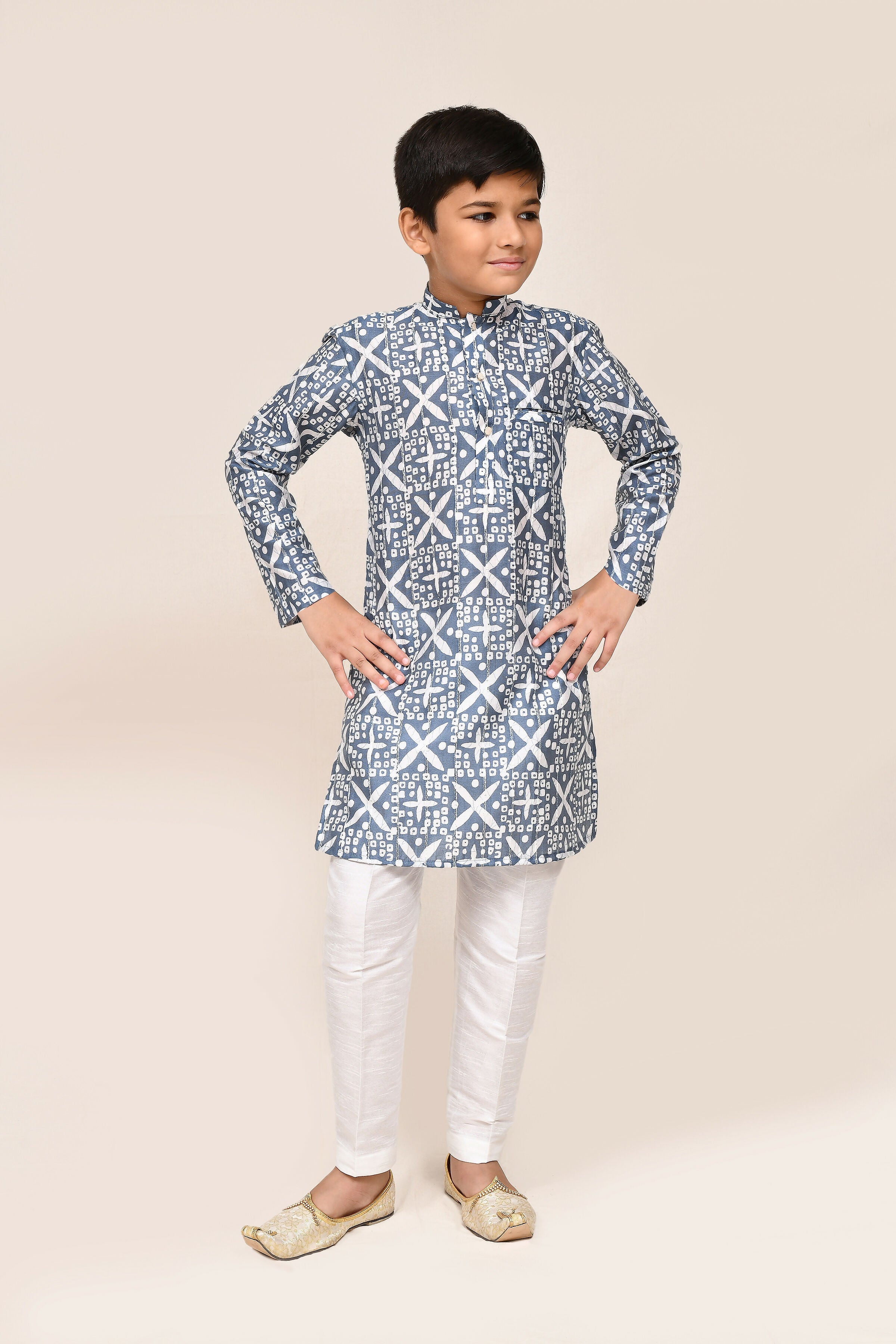 Joban Fashion Silk Navy Blue Kurta With Straight Fit Pant