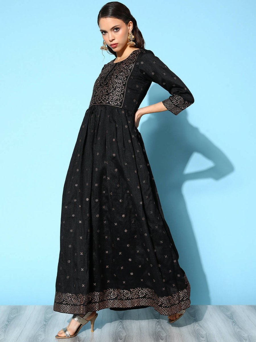 Ahalyaa Women Black Poly Silk Printed Dress