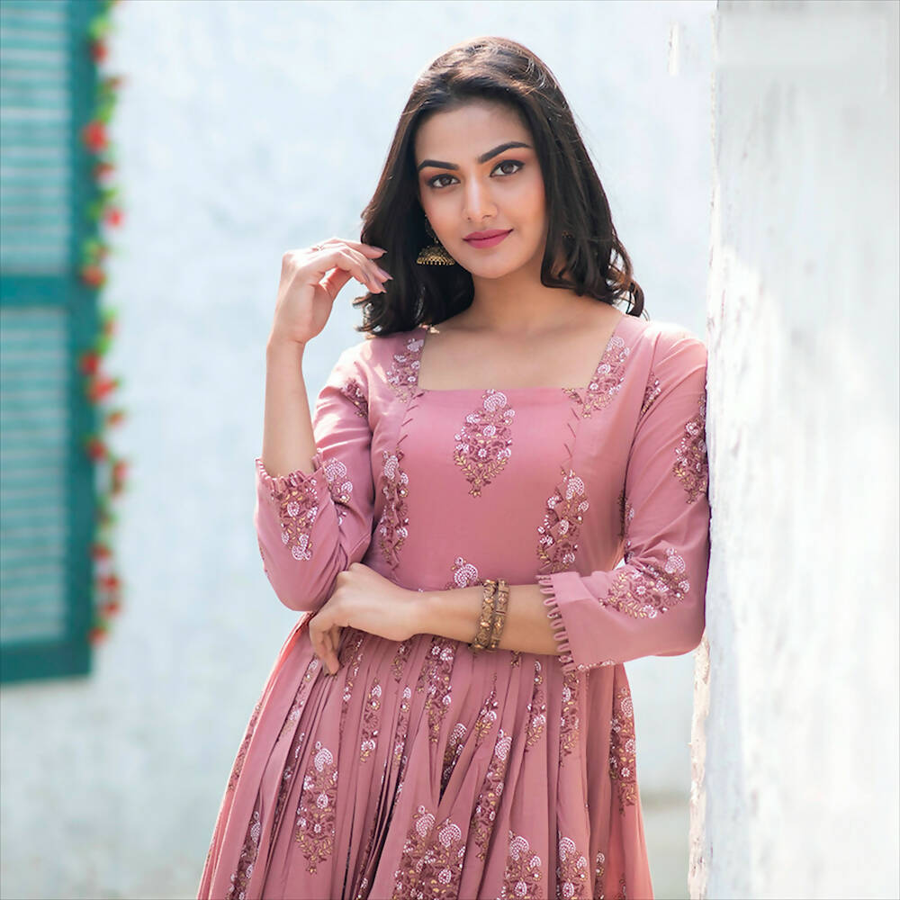 Partywear Designer Digital Printed Gajri Pure Maslin Gown - Anbazaar