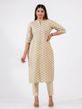 Aramya Straight Soft Cotton Floral Print Women's Kurta Set - Off White