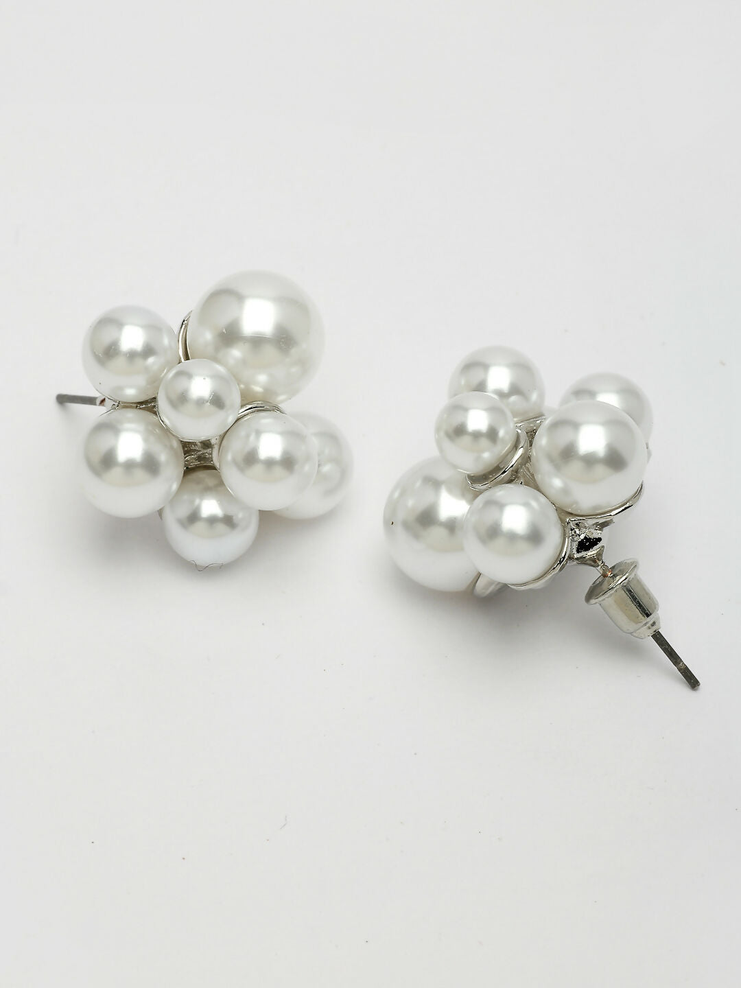 NVR Women's White Pearl Silver-Plated Circular Studs Earring