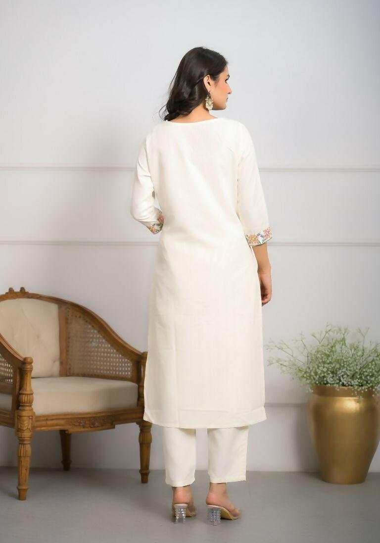 Festive Wear Ethnic White viscose blend Stitched Suit With Dupatta - Tanisha