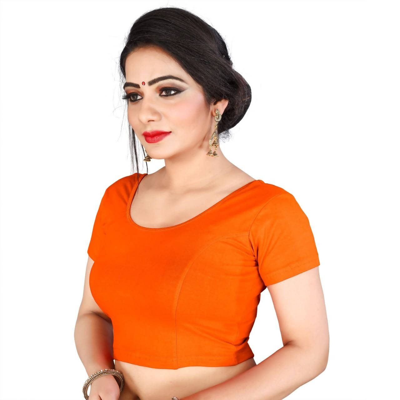 Vamika Orange Lycra Plain Blouse