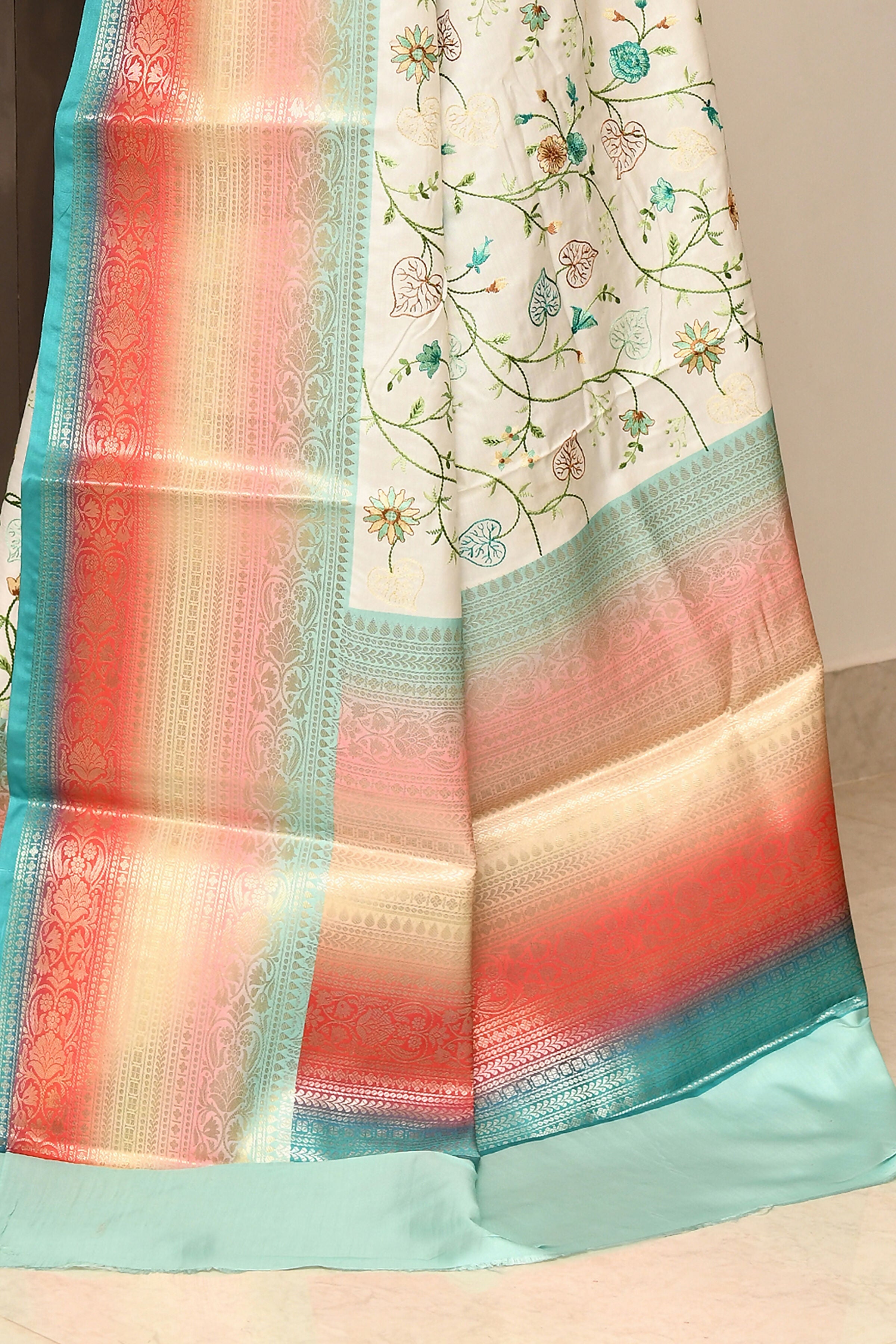 Joban Fashion Multicolor Saree Kataan Rainbow Digital Print With Embroidery