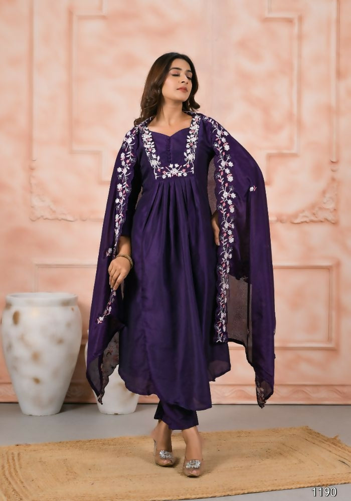 Ethnic Festive Wear Viscose Reyon Blue Stitched Suit With Dupatta - Anbazaar