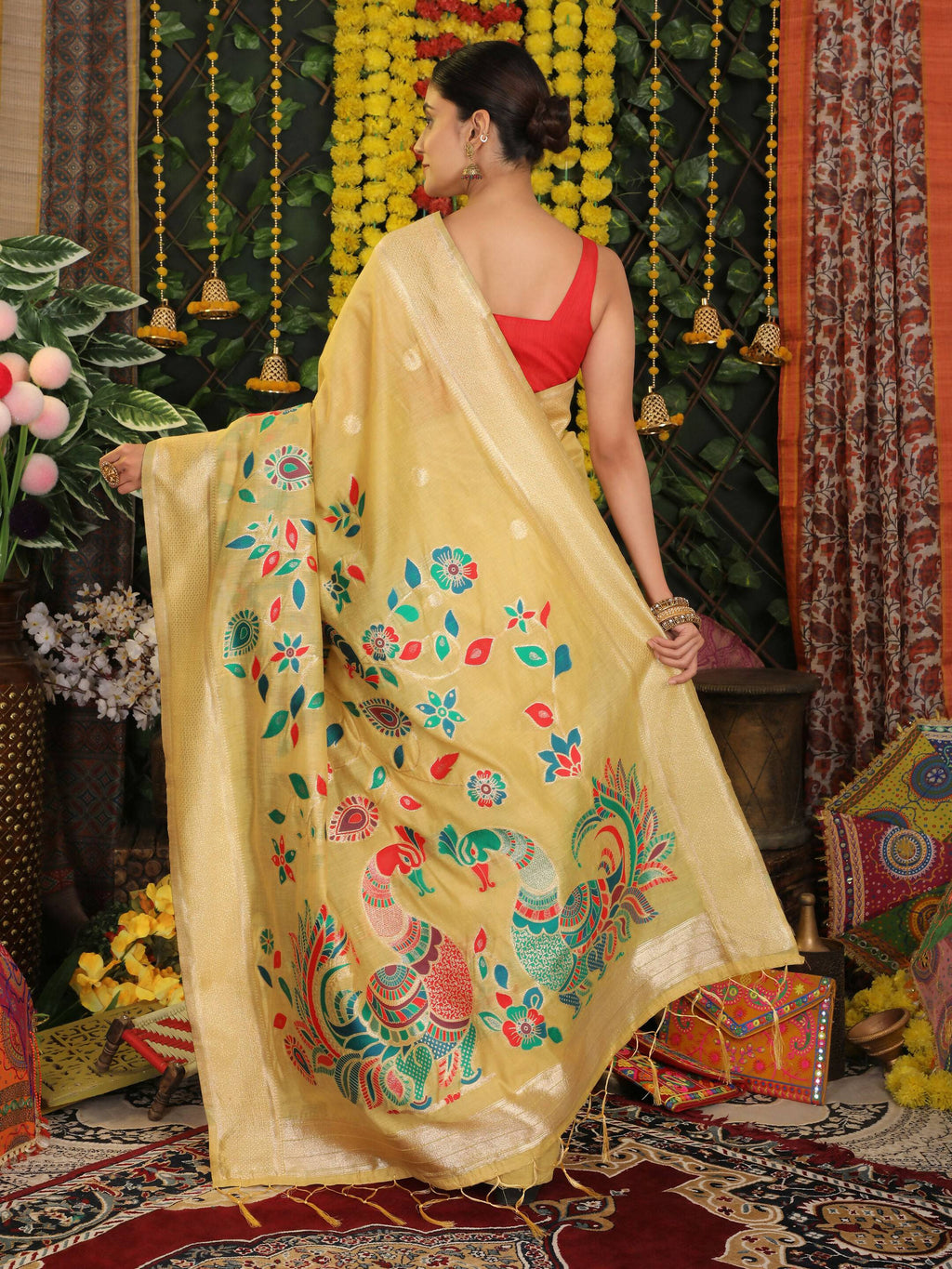 Shree Shyam Fashion Linen Cotton Yellow Saree