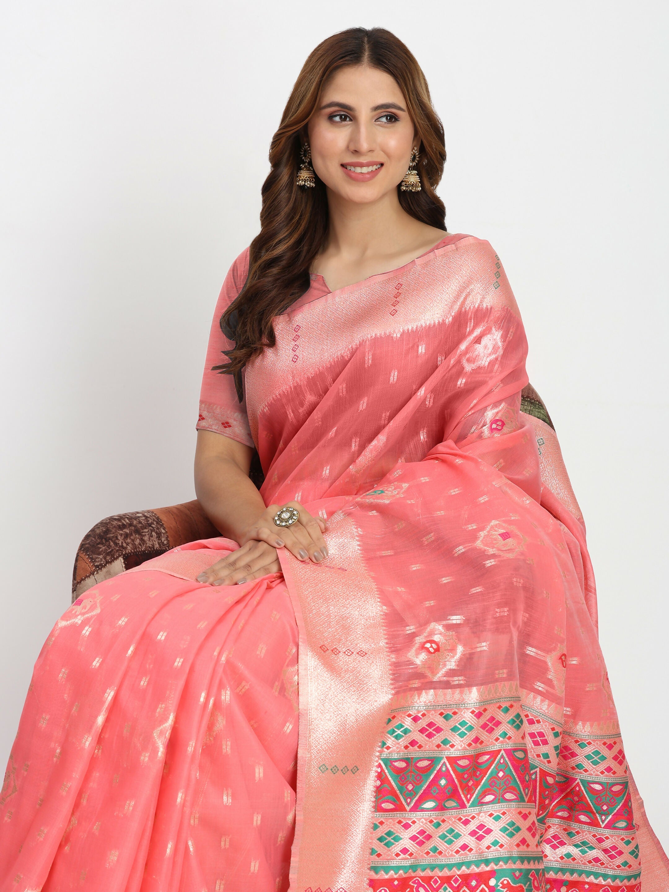 Shree Shyam Fashion Linen Cotton Peach Saree