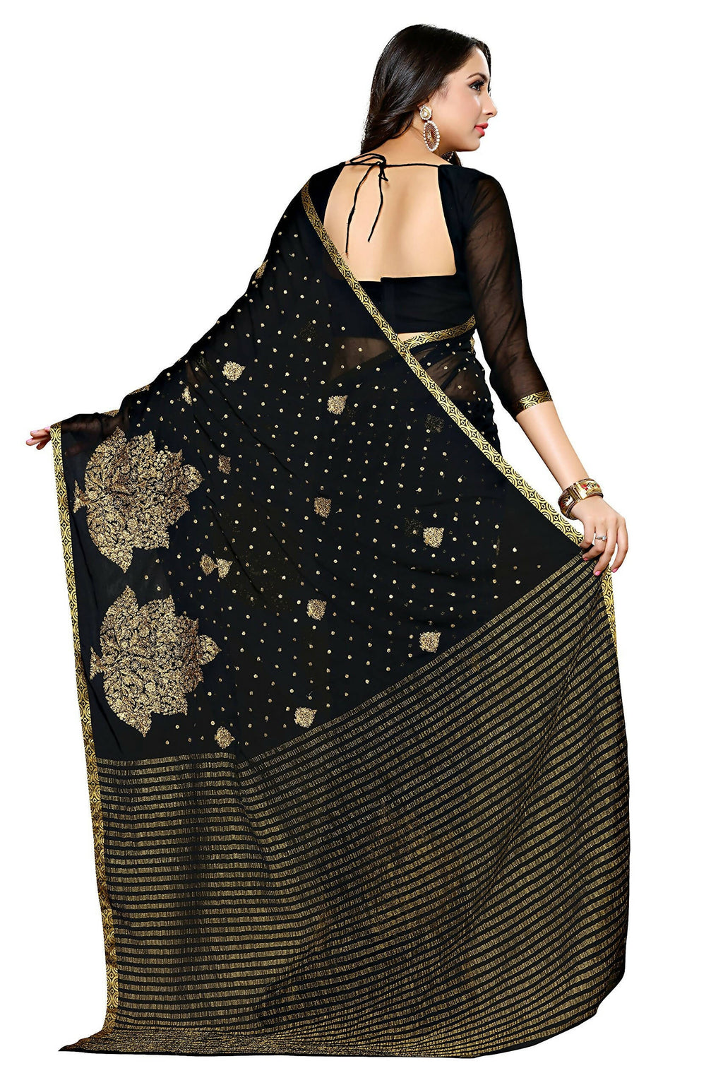 Mimosa Women's Banarasi Chiffon Black Saree