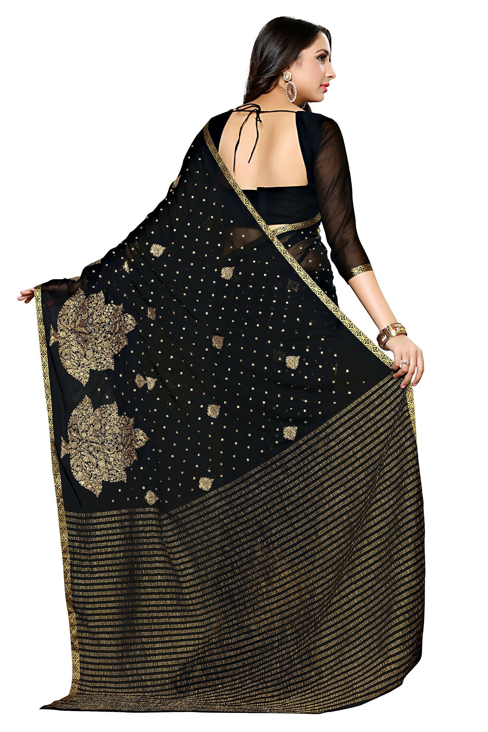 Mimosa Women's Banarasi Chiffon Black Saree