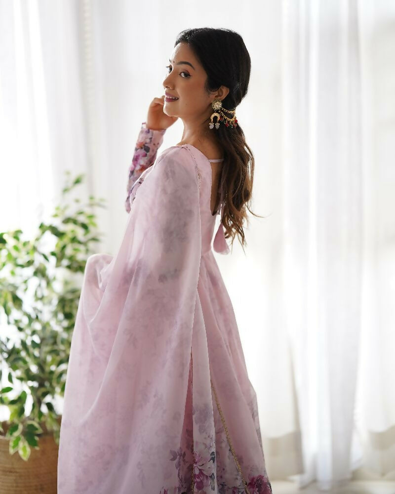 Joban Fashion Pink Kurta Set Organza Sequin Embroidery Work