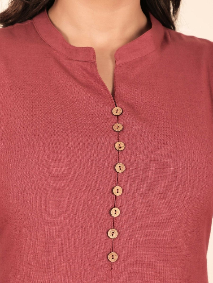 Aramya Pink Linen Cotton Solid Straight Kurta for Women