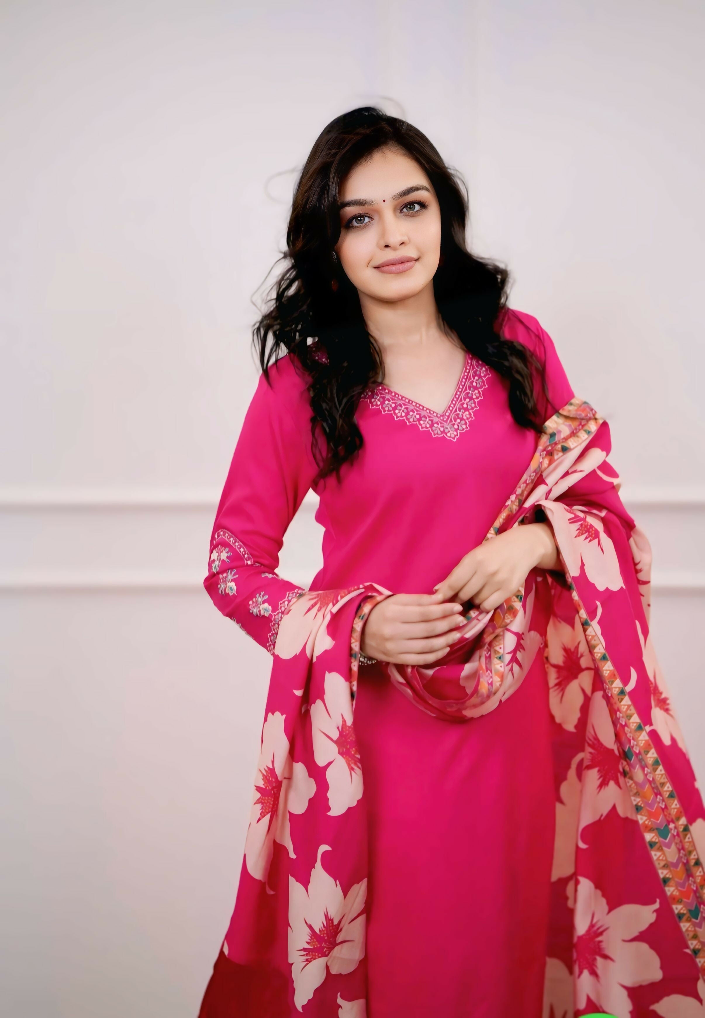The52 Pink Women's Beautiful Viscose Silk Fabric Embroidered Work Straight Kurta Pant and Dupatta Set