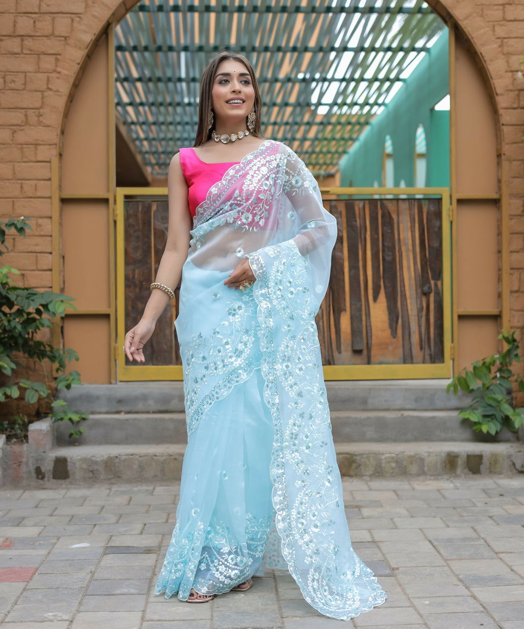 Vamsee Kiki Sky Organza Saree