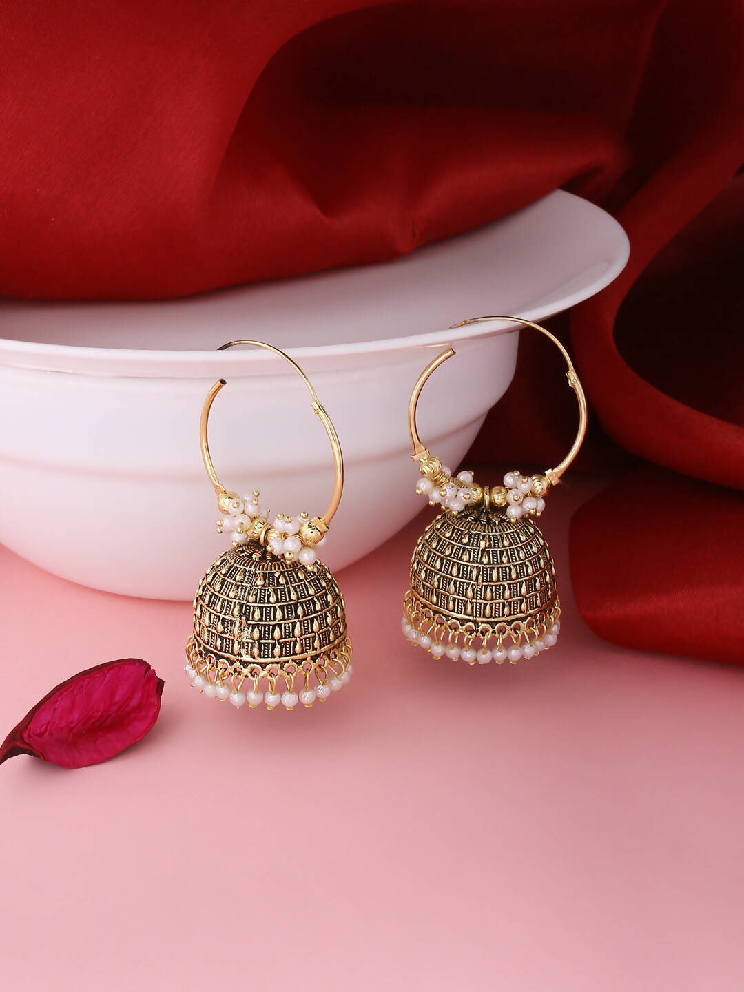 NVR Women Gold Toned Contemporary Jhumkas Earrings