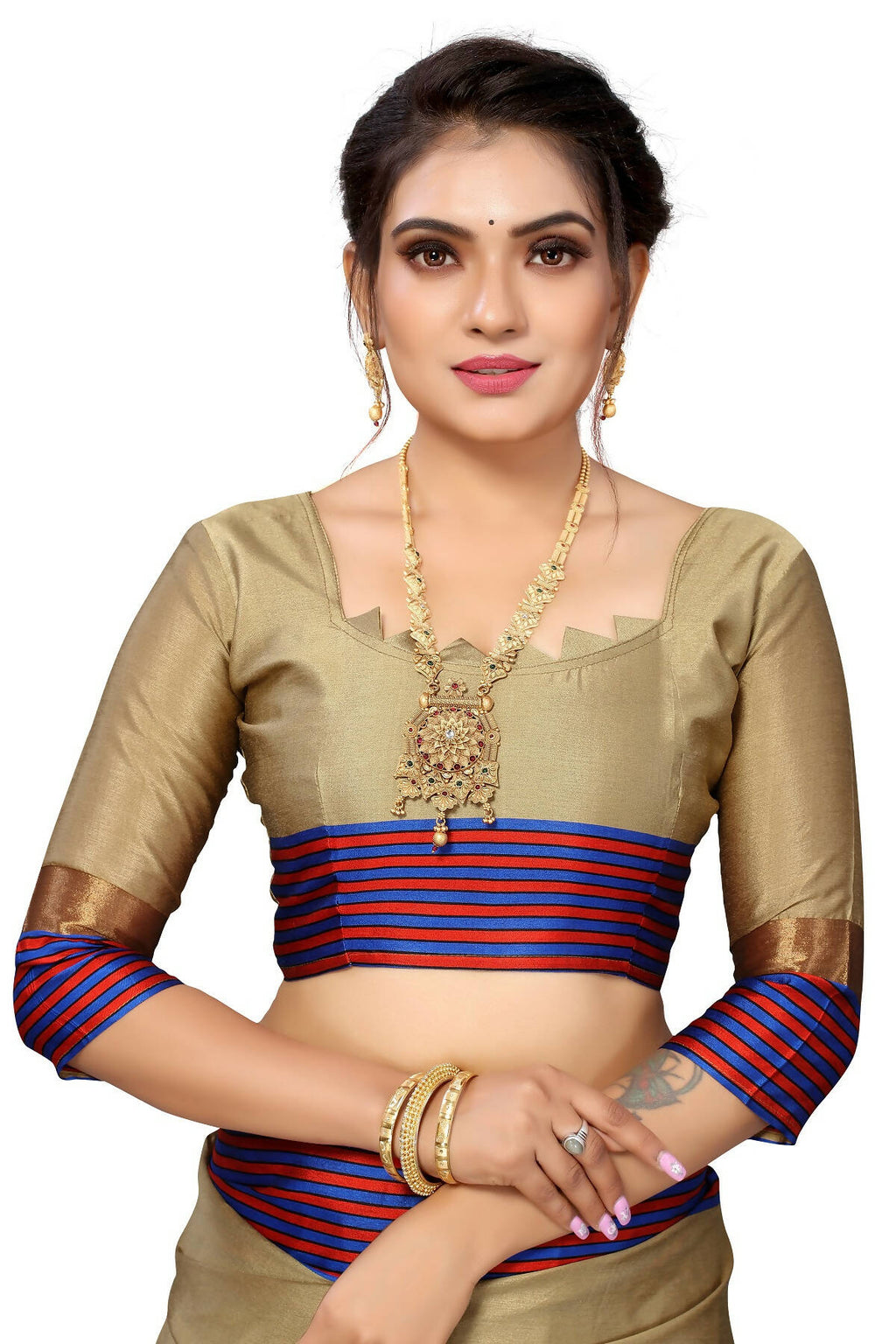 Vamika Ethnic Fire Brown Cotton Silk Saree