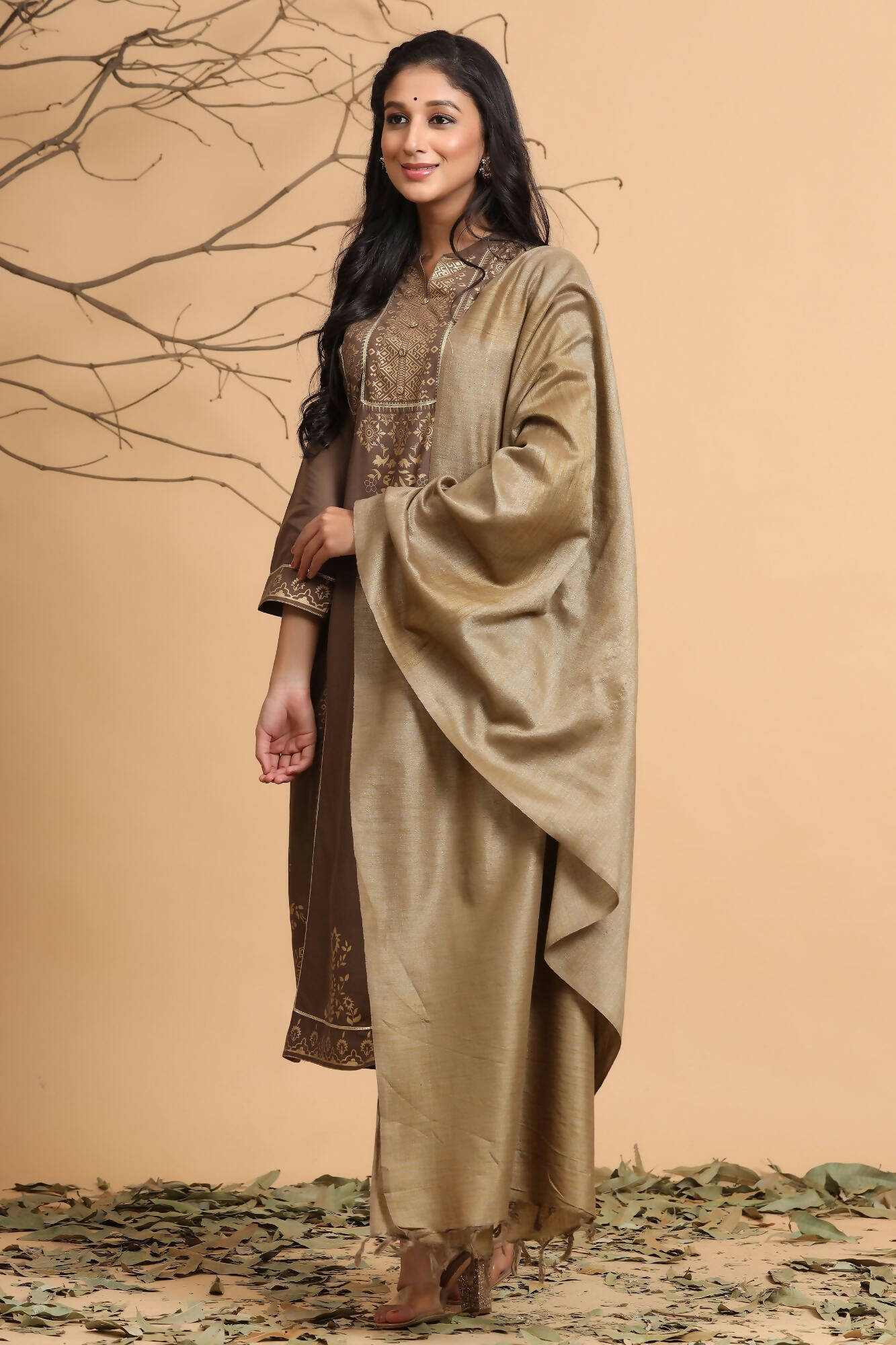 Juniper Women's Brown Rayon Printed Straight Kurta Set