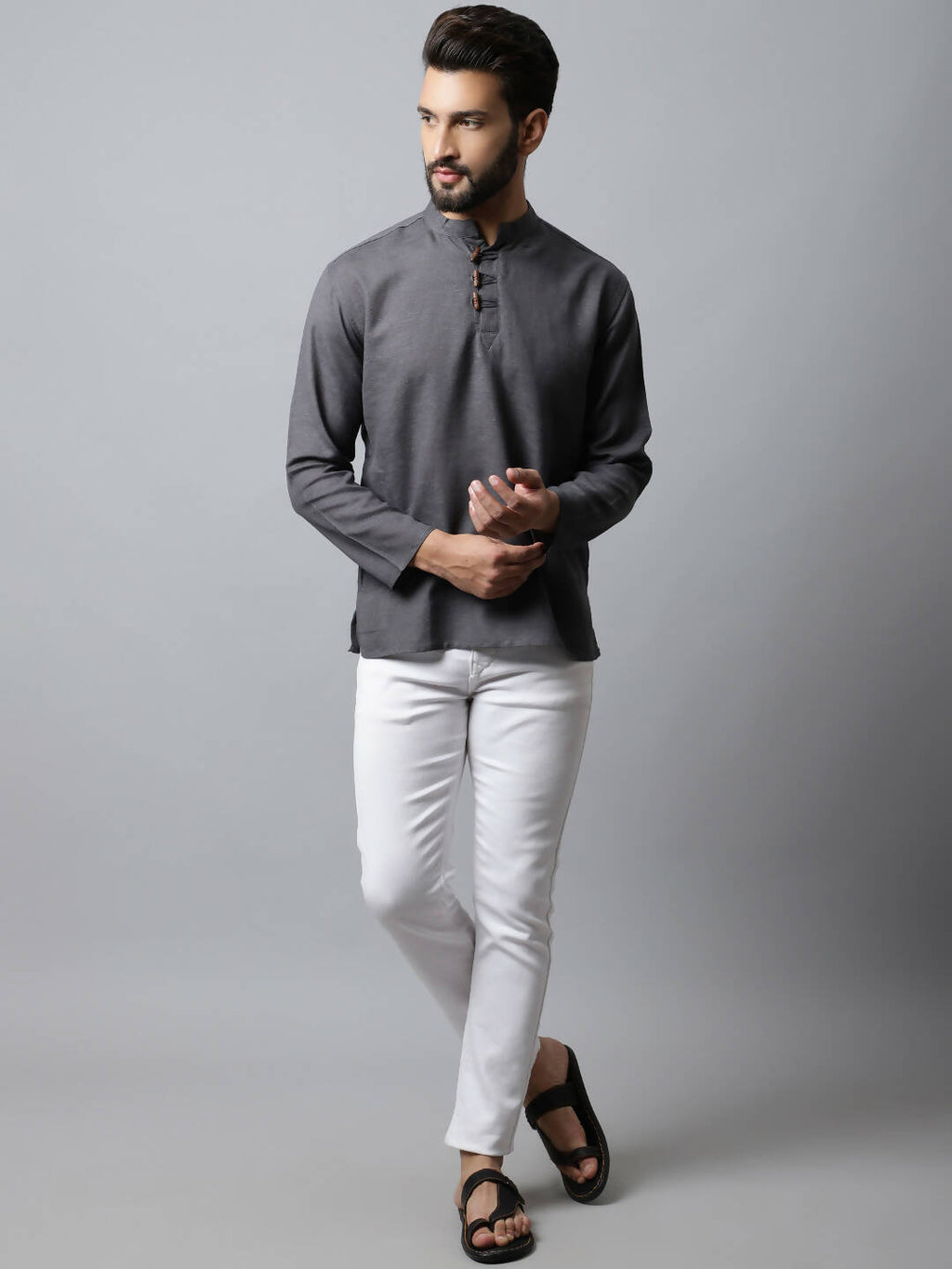Even Apparels Grey Color Pure Cotton Men's Kurta With Side Placket (SLD1202)