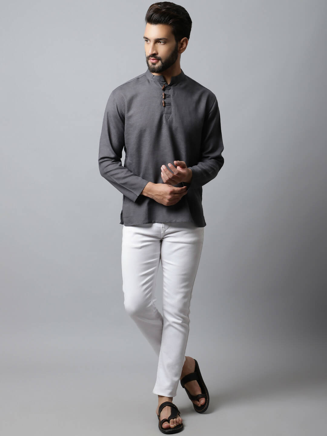 Even Apparels Grey Color Pure Cotton Men's Kurta With Side Placket (SLD1202)
