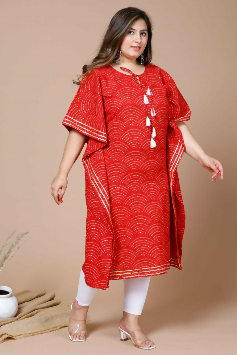 Miravan Women's Red Plus Size Cotton Festive Wear Kaftan
