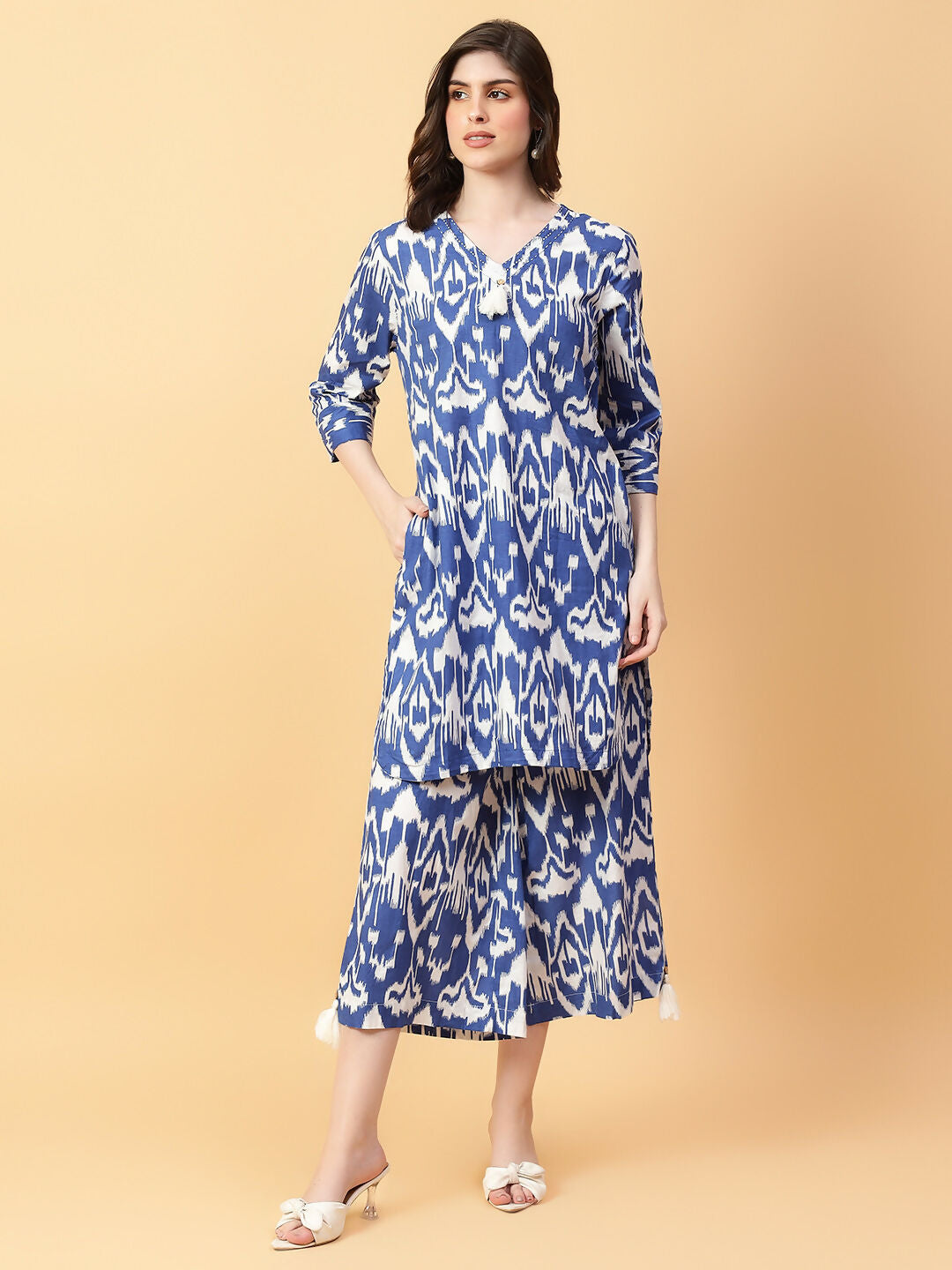 Joban Fashion Blue Cotton Printed & Hand Work Co-ord Set