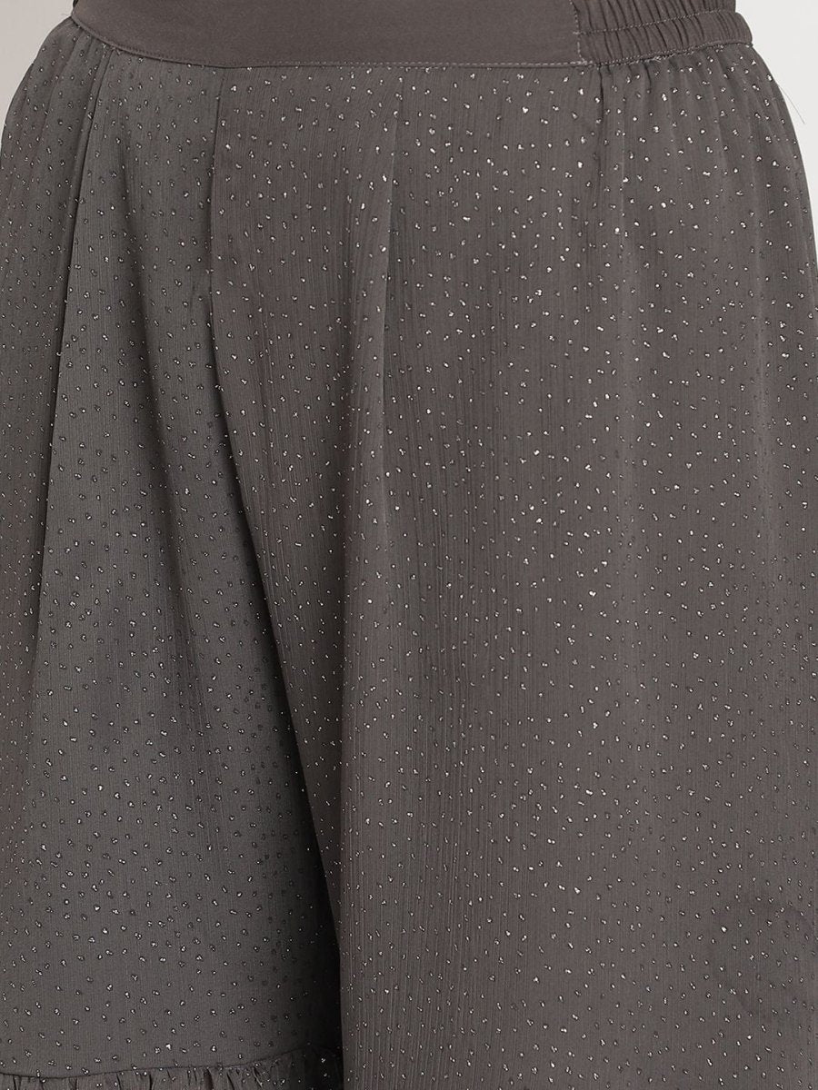 Ahalyaa Women Charcoal Grey Poly Chiffon Angrakha Kurta with Inner & Sharara
