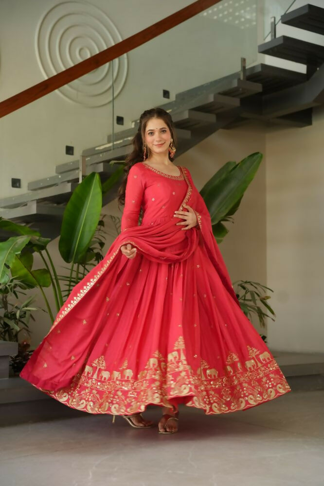 Vastranavya Gajri Chinnon with Embroidery Zari Sequins Work Gown