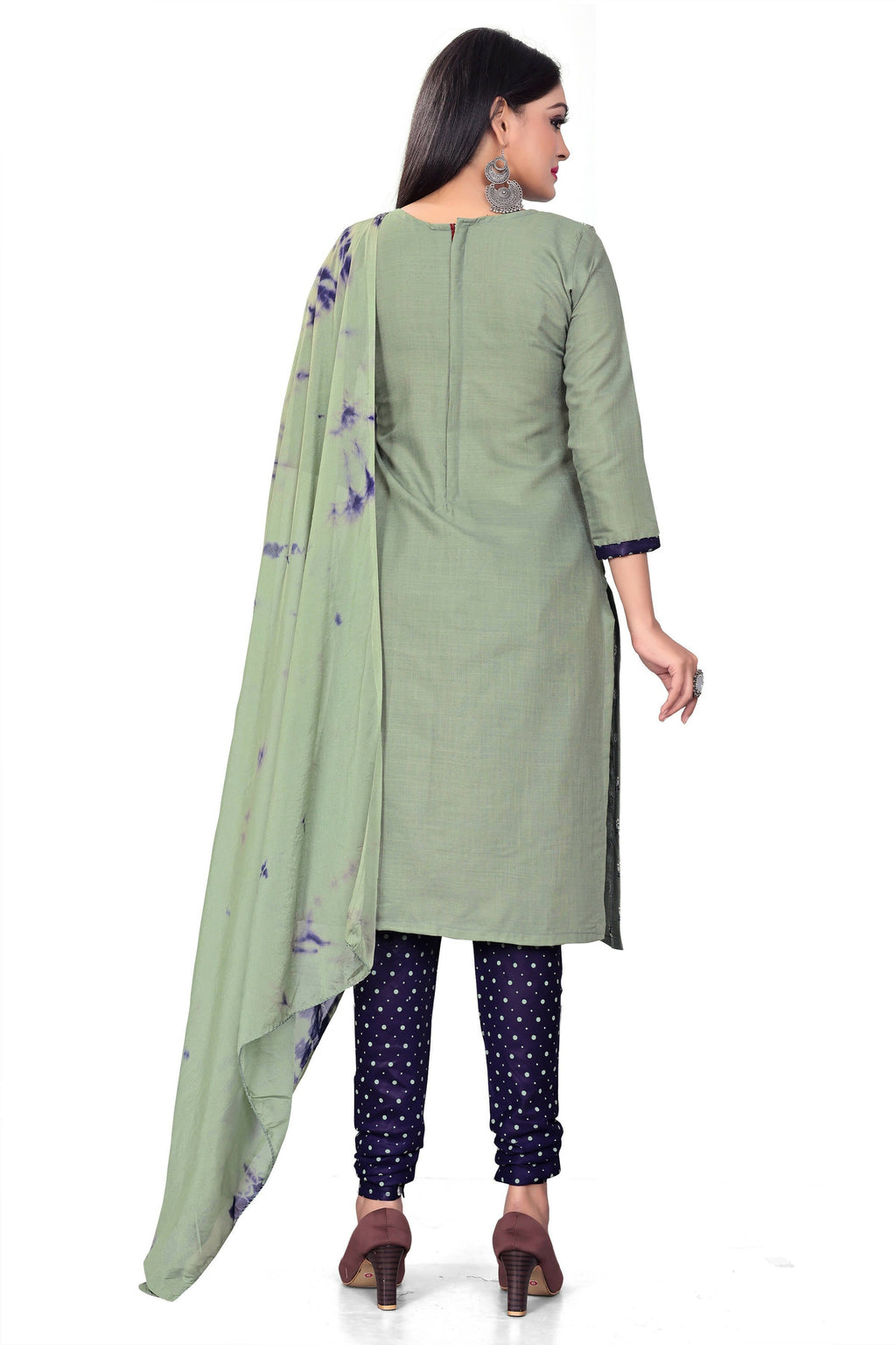 Sea Green Slab cotton Printed Unstitched Dress Material - Tanvi