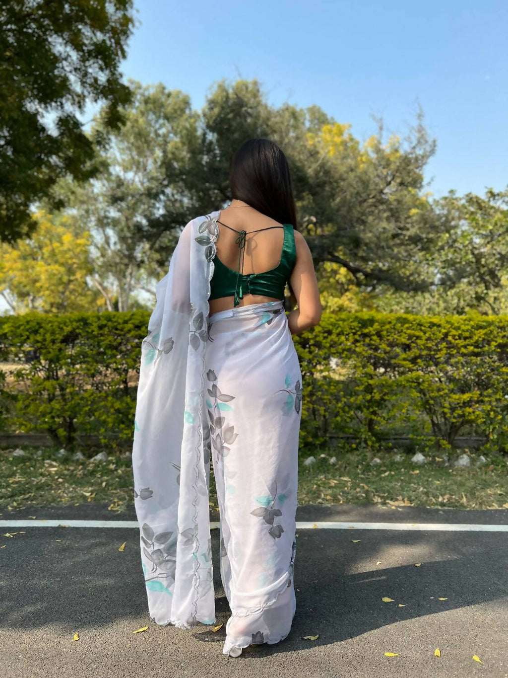 Vamsee Grey Chiffon Designer Saree