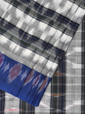 White and Black Pochampally Ikat Cotton Handloom Saree with Strips Design No Blouse - Global Threads