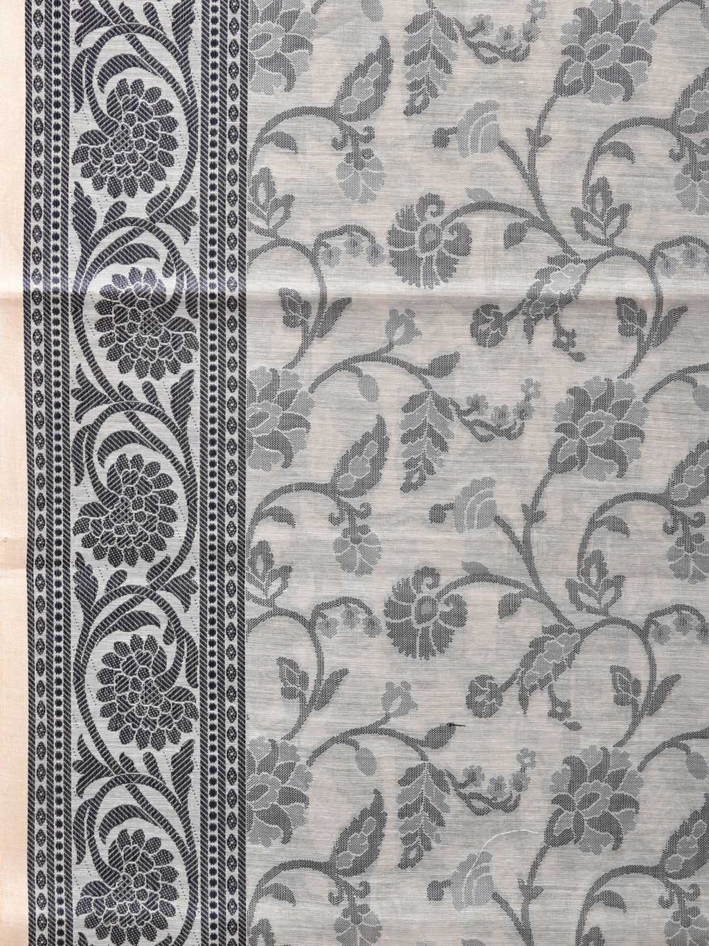 White Cut Work Sico Cotton Saree with All Over and Border Design - Global Threads
