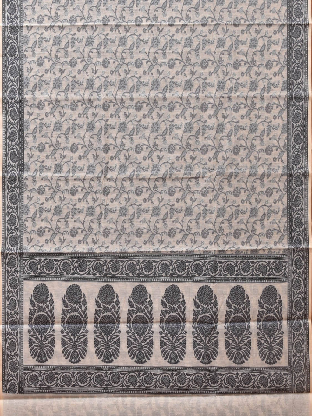 White Cut Work Sico Cotton Saree with All Over and Border Design - Global Threads