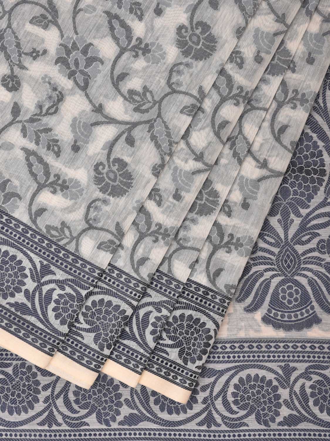 White Cut Work Sico Cotton Saree with All Over and Border Design - Global Threads