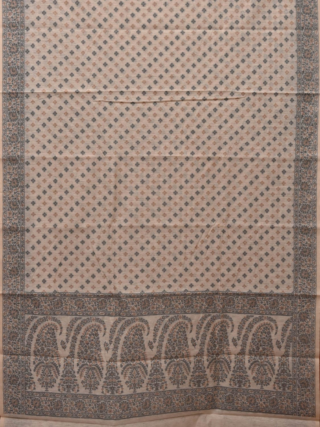 White Cut Work Sico Cotton Saree with All Over Banaras Design - Global Threads