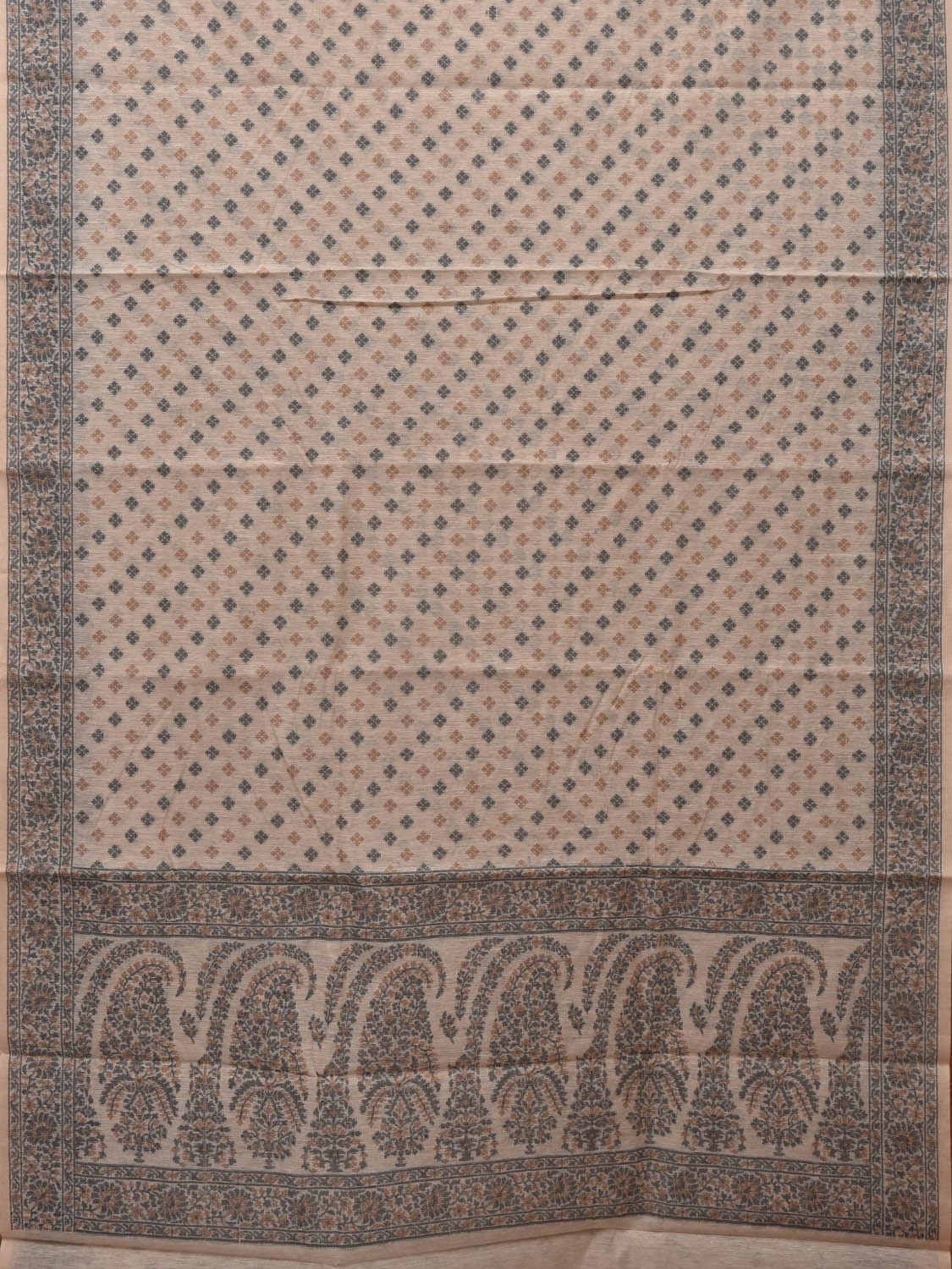White Cut Work Sico Cotton Saree with All Over Banaras Design - Global Threads
