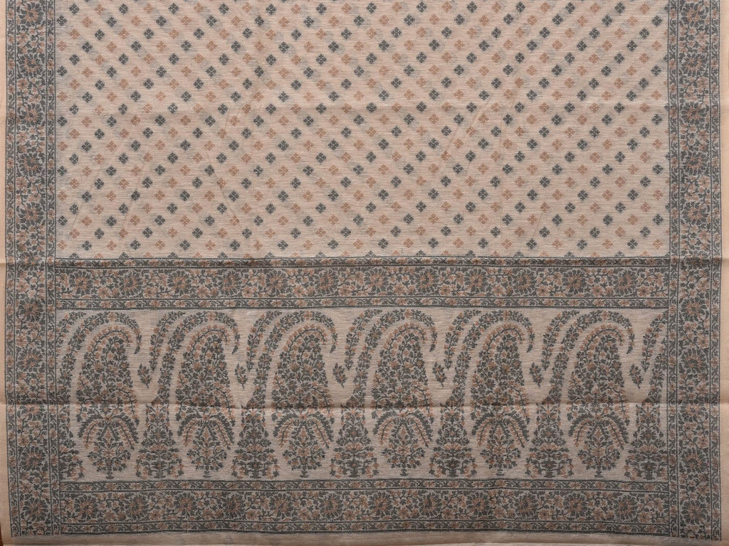 White Cut Work Sico Cotton Saree with All Over Banaras Design - Global Threads