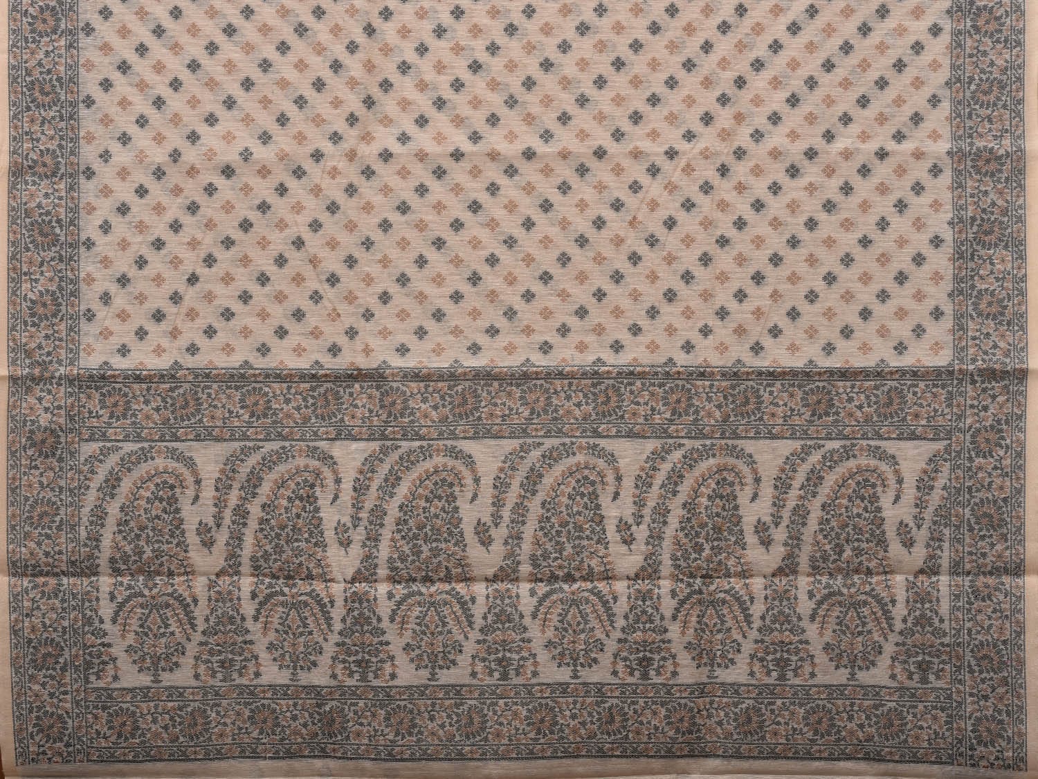 White Cut Work Sico Cotton Saree with All Over Banaras Design - Global Threads