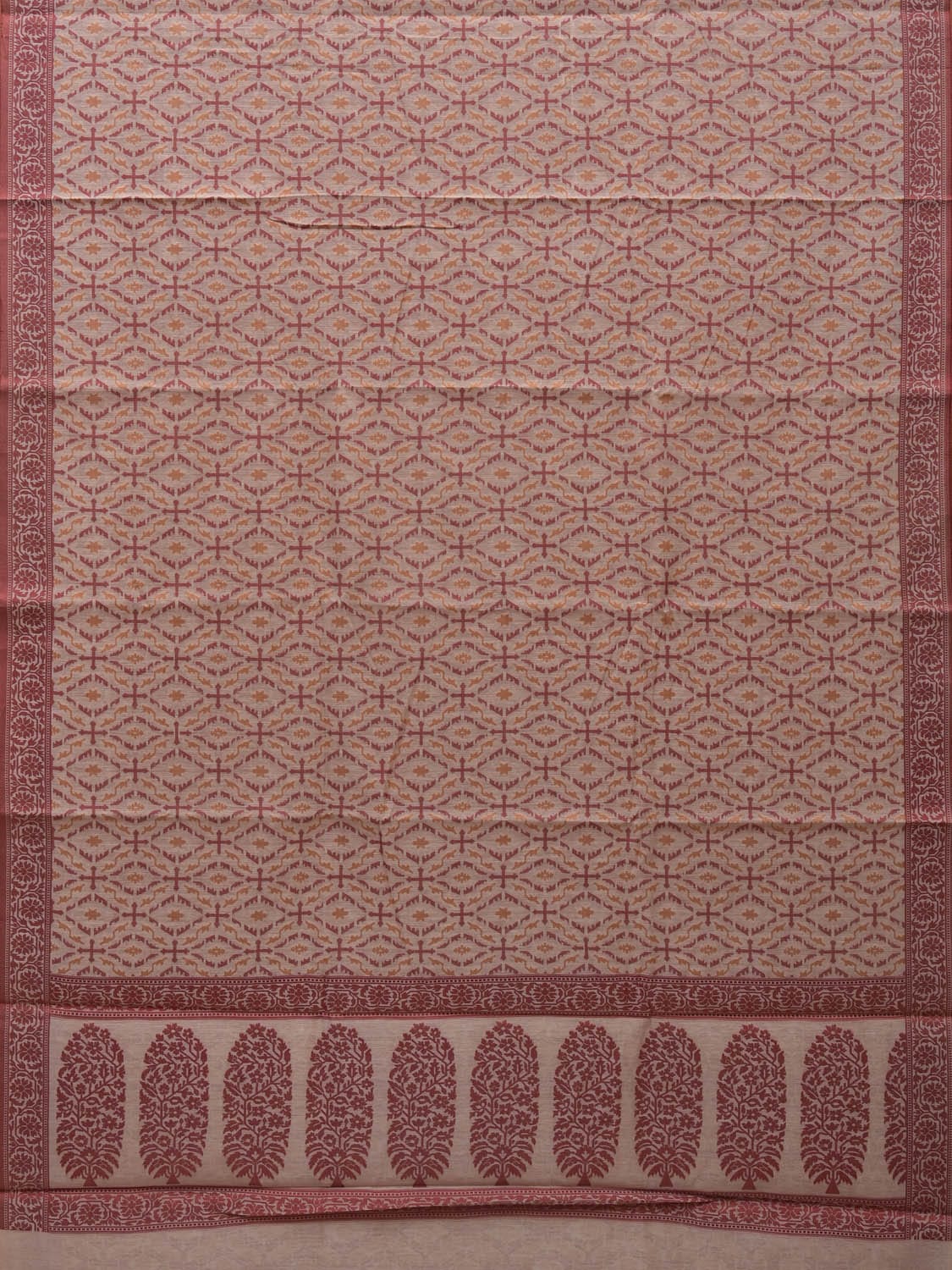 White Cut Work Sico Cotton Saree with All Over Banaras Design - Global Threads