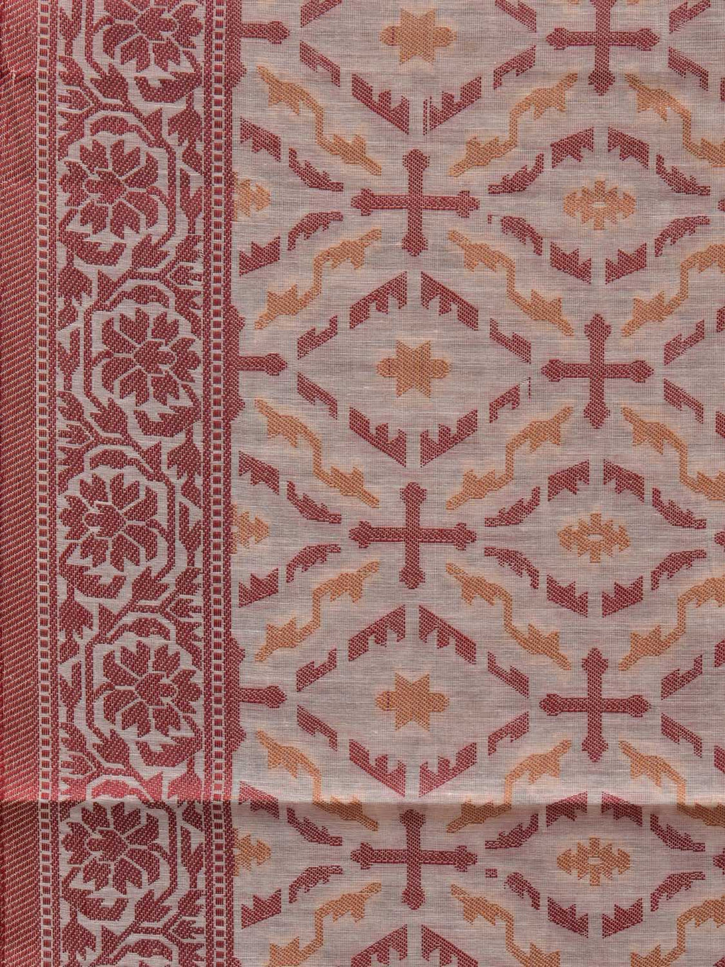 White Cut Work Sico Cotton Saree with All Over Banaras Design - Global Threads
