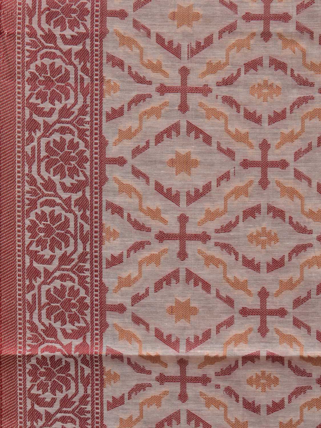 White Cut Work Sico Cotton Saree with All Over Banaras Design - Global Threads