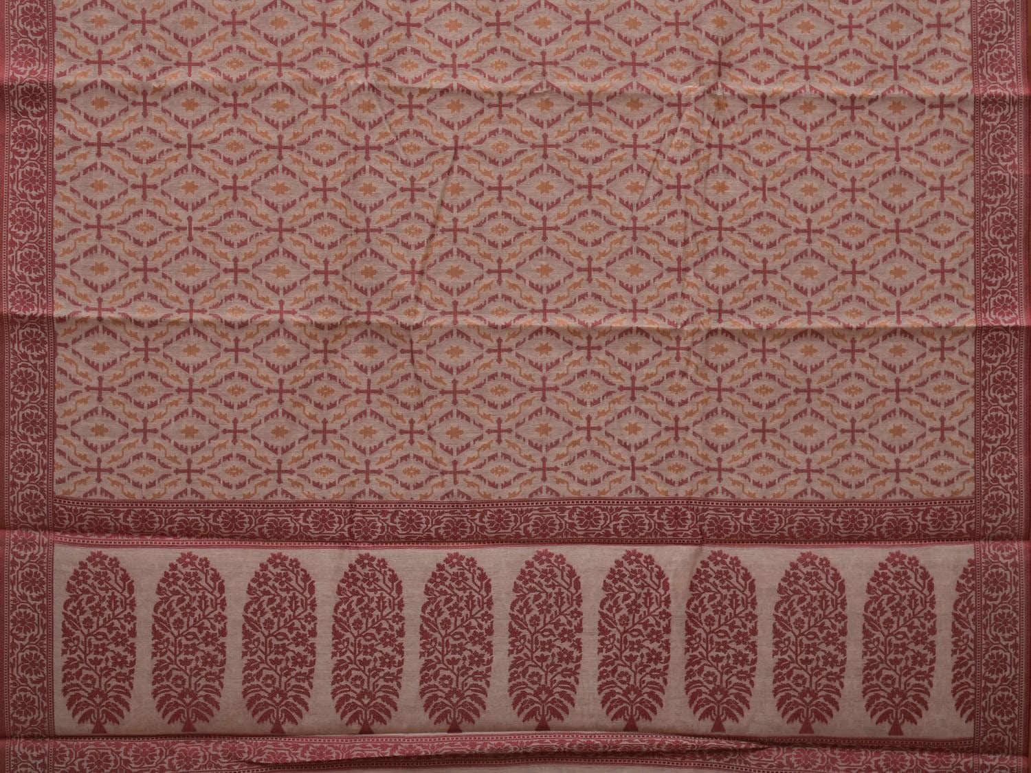 White Cut Work Sico Cotton Saree with All Over Banaras Design - Global Threads