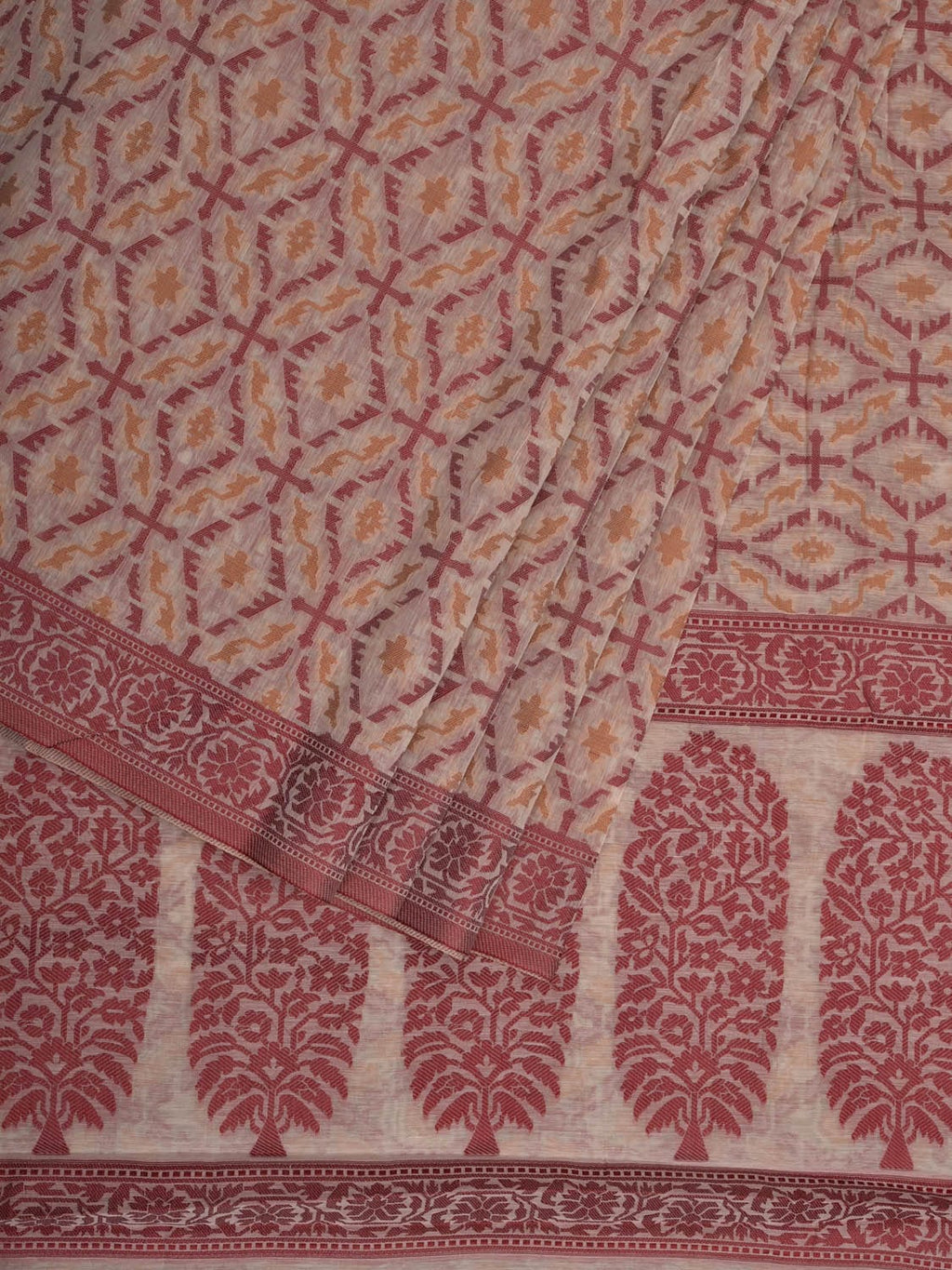 White Cut Work Sico Cotton Saree with All Over Banaras Design - Global Threads
