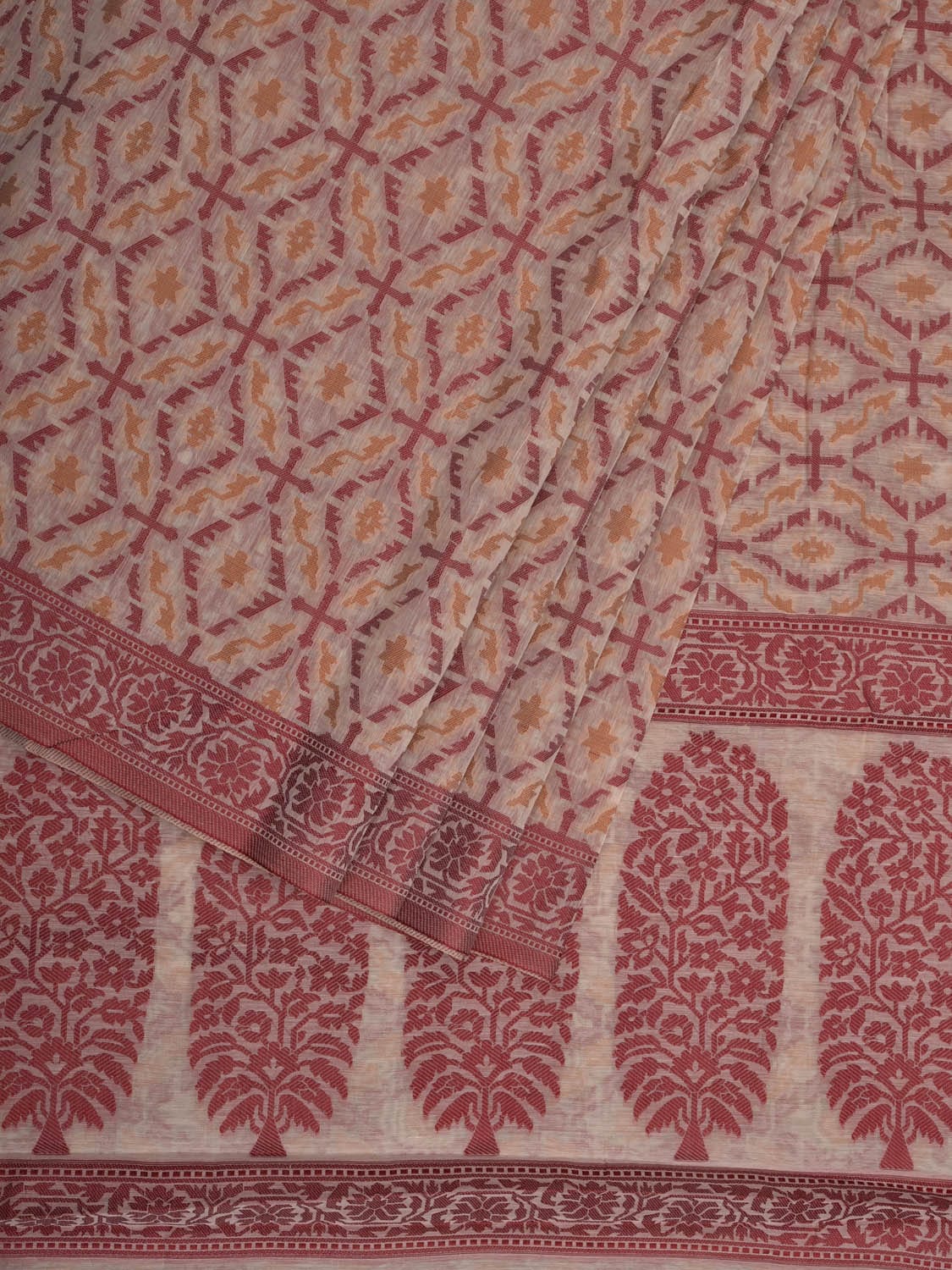 White Cut Work Sico Cotton Saree with All Over Banaras Design - Global Threads