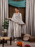 Yufta White Hand_Embroidery Silk Straight Kurta And Trouser With Dupatta Set